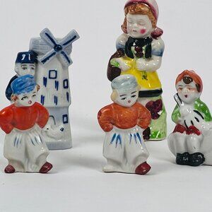 Vintage 5 Japanese Hand Painted Miniature Figurines Holland Theme Ceramic Japan